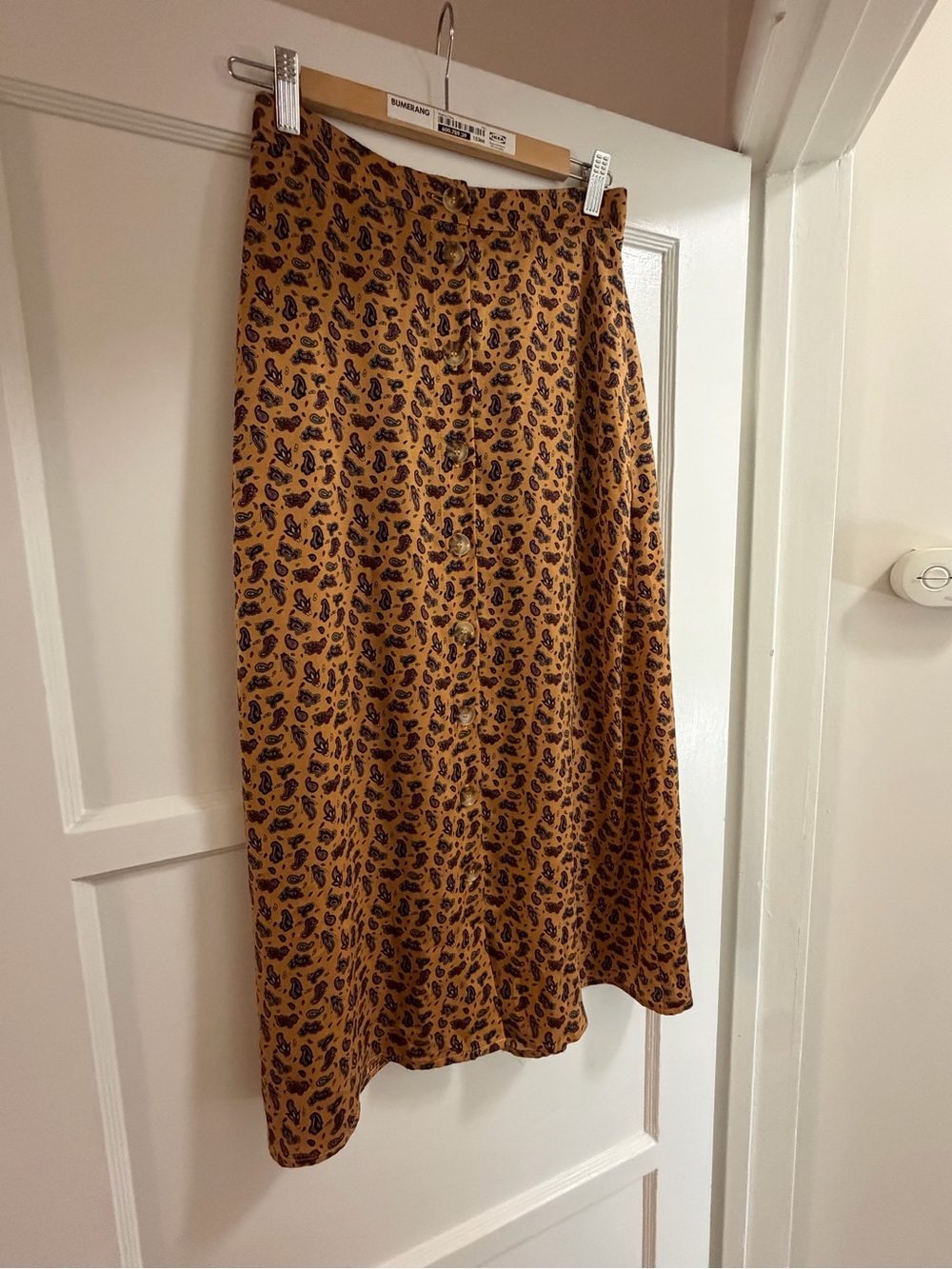 Vintage Show Me Your Mumu paisley yellow button-front midi skirt